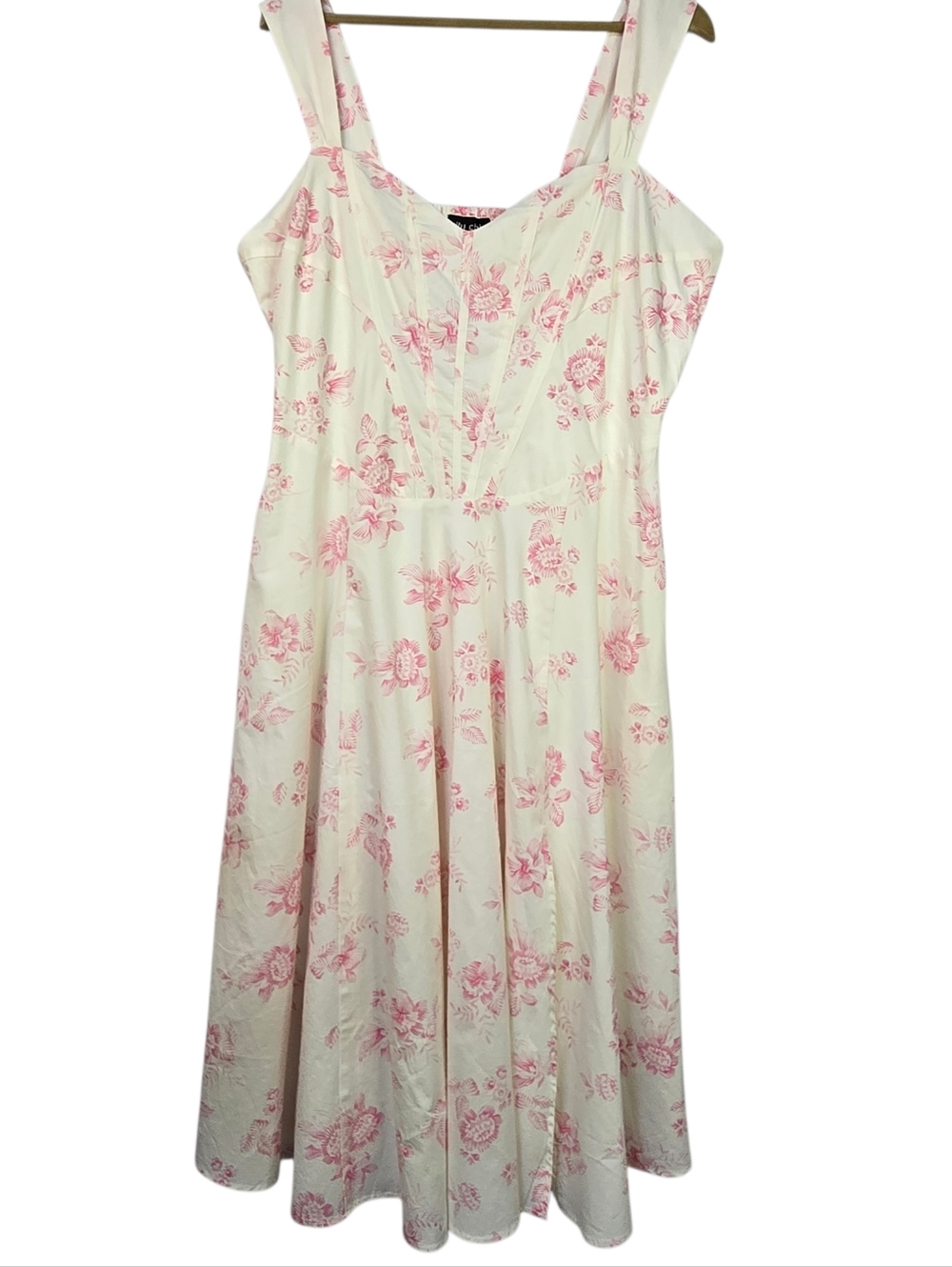 City Chic US Size 18-M Marylou Rose Print Sundress, Fitted Bodice With Seaming